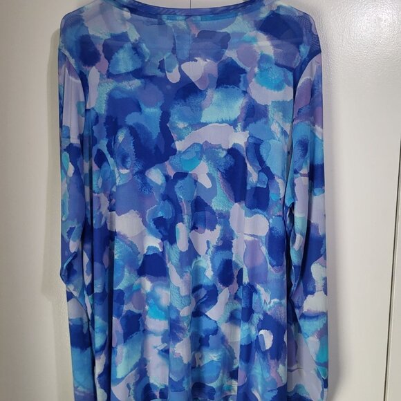 LOGO Lori Goldstein Womens 2XL Abstract Mesh Sheer Button Up Blouse Blue Purple - Picture 2 of 7